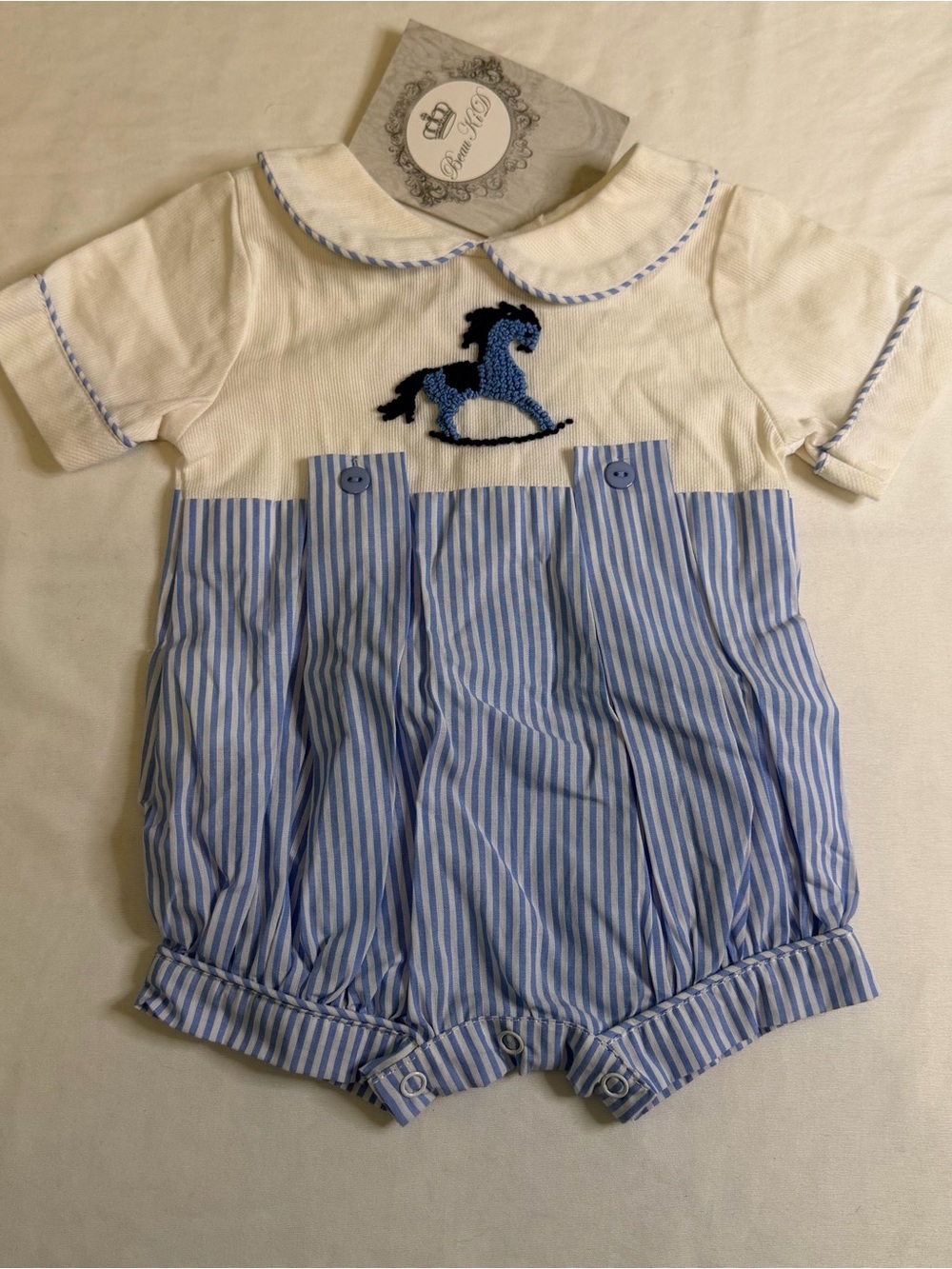 Beau KiD Kids Designer Boutique Wear Rocking Horse Bubble Romper 3/6 Months NWT